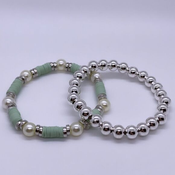 NWT Wool + Pepper Co. Sage & Silver Bracelet Stack - Picture 2 of 5